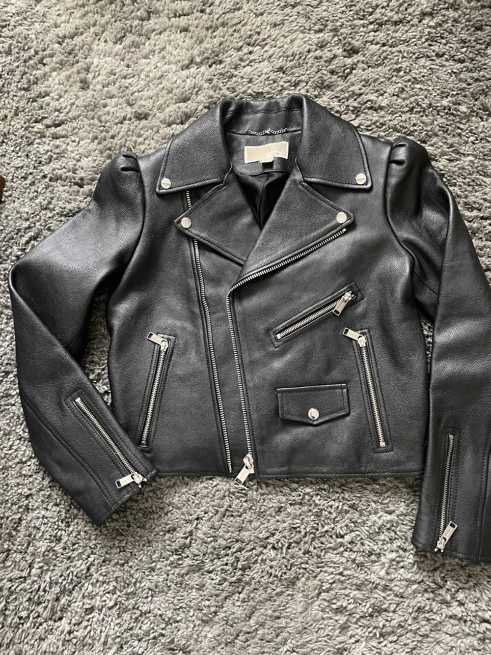 Michael kors Black Leather Moto Jacket with Silver Hardware- new